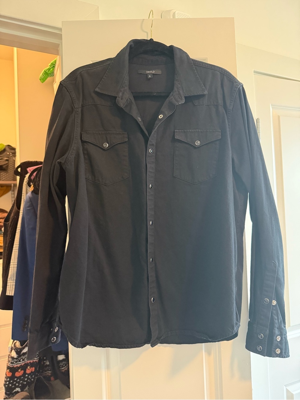 DSTLD Black Button-Up Shirt Jacket with Chest Pockets
